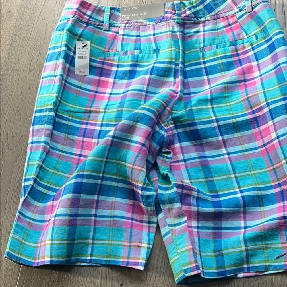 Talbots linen blend perfect short plaid zip fly 4 - Picture 4 of 6